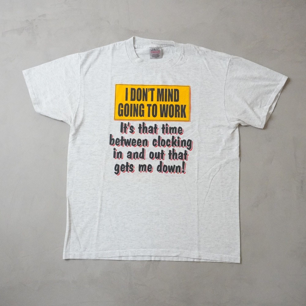 Vintage Funny Work T-Shirt Large Mens 90s Gray Graphic Tee